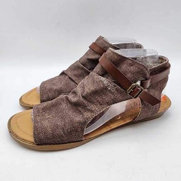 Blowfish Malibu Sandal Booties Flats Size 9.5 Brown Gladiator Fabric Open Toe - Picture 4 of 11